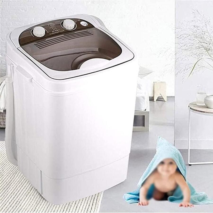 Draagbare Wasmachine Compacte Wasmachine Kleine Wasjes Semi-Automatisch 7KG Capaciteit Bruin