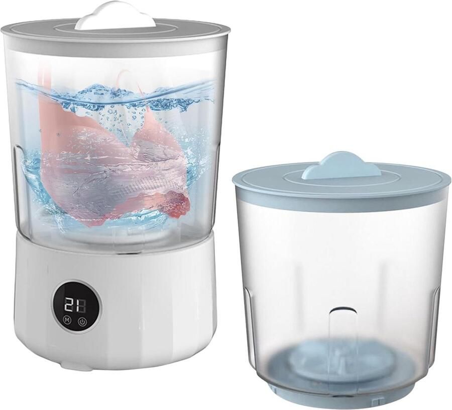 Draagbare Wasmachine Kleine machine Ondergoed Wassen Oplaadbaar Draadloos 18 x 18 x 18 cm Wit Blauw