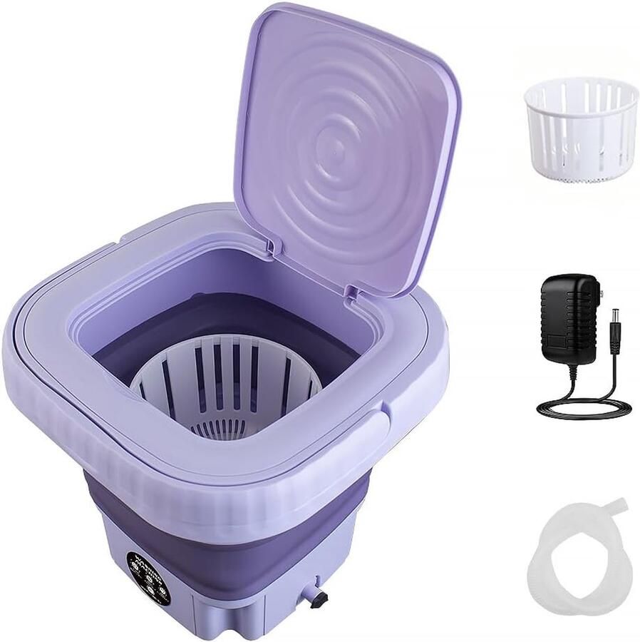 Draagbare Wasmachine Mini Opvouwbaar Compact Wassen Centrifuge Functie 12 Liter Inhoud Lila