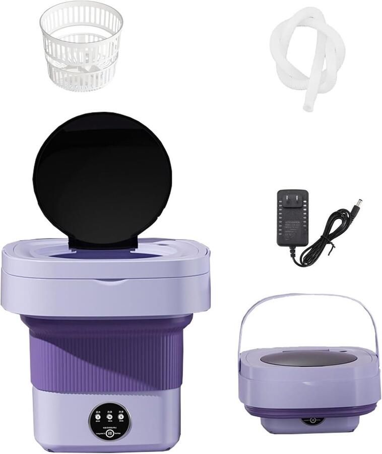 Draagbare Wasmachine Mini Opvouwbaar Kleine Was Met Afvoermand 30x30x30 cm Paars