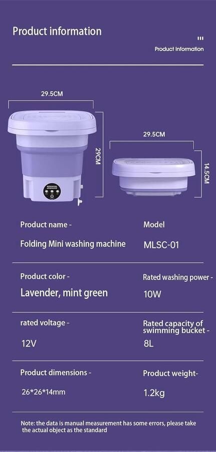 Draagbare Wasmachine Mini Opvouwbaar Persoonlijke Kleding Geïntegreerde Was-Droog 2.1 Gallon Capaciteit Paars