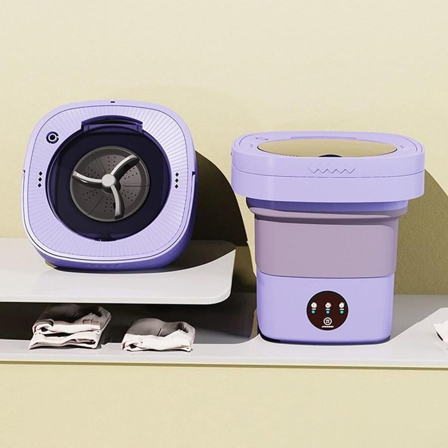Draagbare Wasmachine Mini Opvouwbaar Reizen en Kamperen Opvouwbaar Ontwerp 11L Capaciteit Paars
