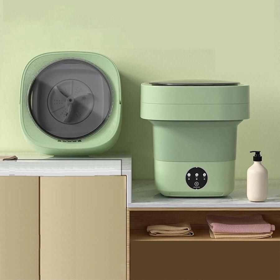 Draagbare Wasmachine Mini Opvouwbaar Reizen Kamperen Ozon Blauw Licht 15 Liter Groen