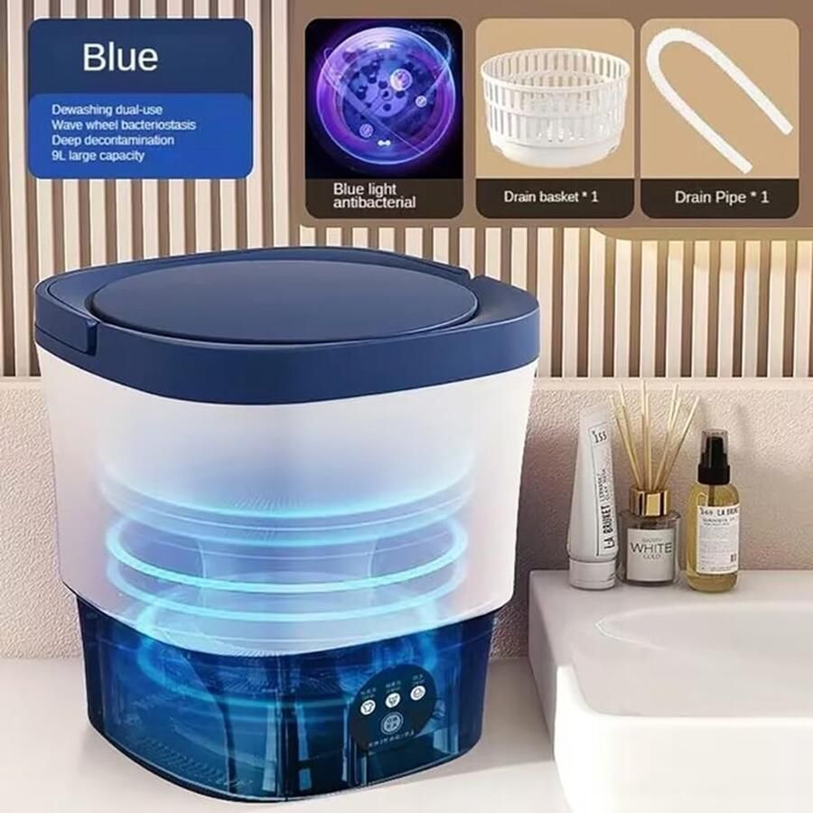 Draagbare Wasmachine Mini Reiniger Persoonlijk Wassen Blauw Licht Antibacterieel 9 Liter Capaciteit Oranje