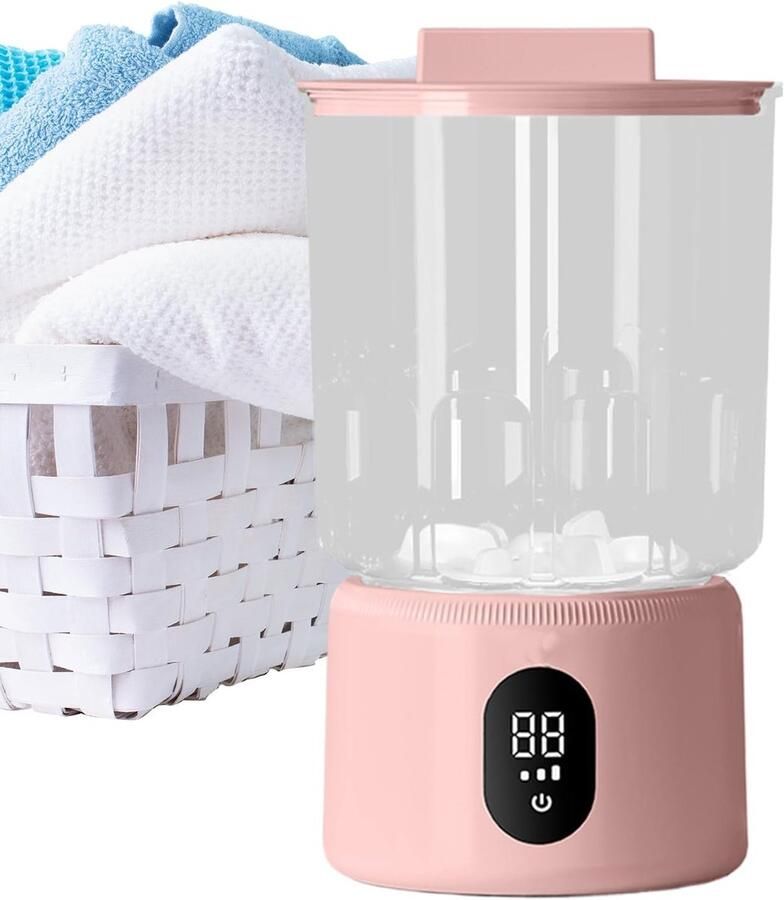 Draagbare Wasmachine Mini Sokkenwasser Snel Kleding Wassen Draadloze Werking 1 Liter Capaciteit Roze