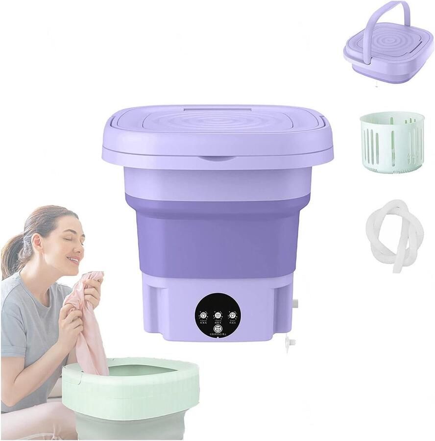 Draagbare Wasmachine Mini Spinner Babykleding Wassen Opvouwbaar Met Blu-Ray 8L Capaciteit Paars