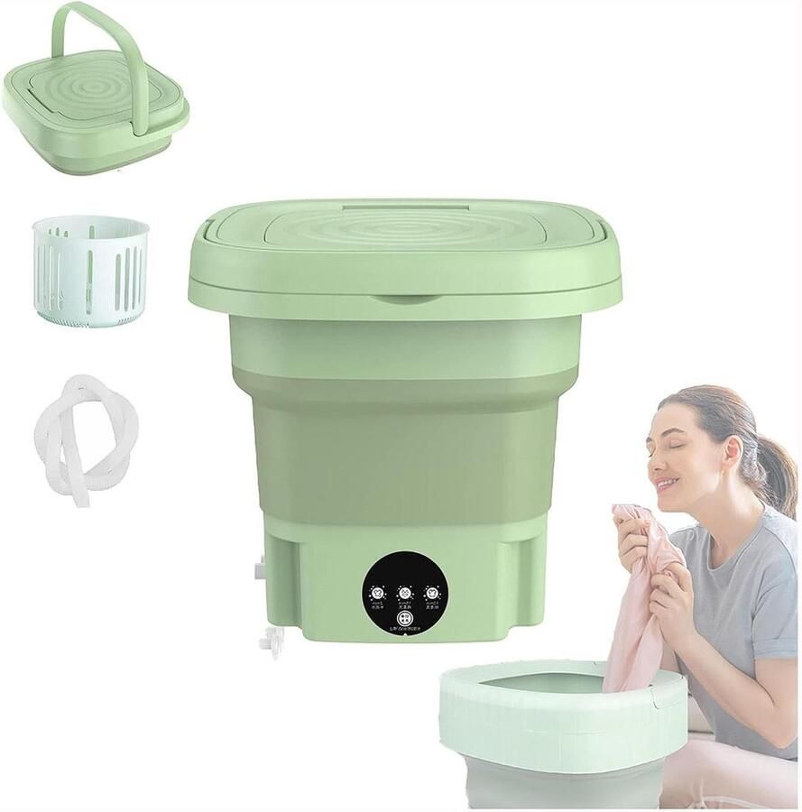 Draagbare Wasmachine Mini Spinner Hygiënisch Wassen Opvouwbaar Ontwerp 8L Capaciteit Groen