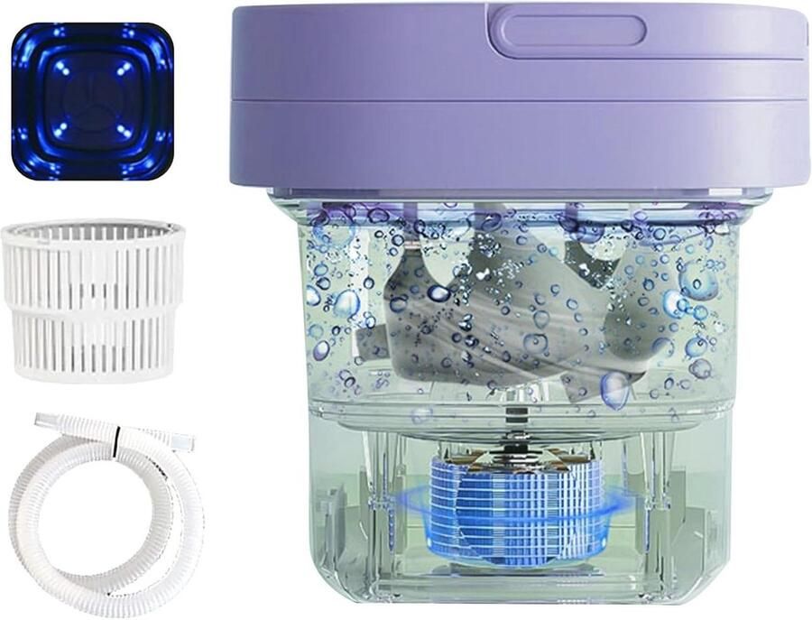 Draagbare wasmachine Mini wasapparaat Kleine wasjes doen Opvouwbaar en compact 8 liter capaciteit Taro Paars
