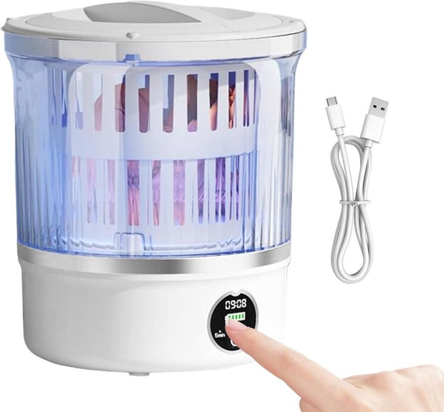 Draagbare wasmachine Mini wasautomaat Ondergoed reinigen Stille werking 3 liter inhoud Wit