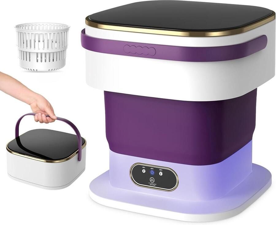 Draagbare Wasmachine Mini Washer Kleine Kleding Wassen Opvouwbaar Ontwerp 15 Liter Capaciteit Paars