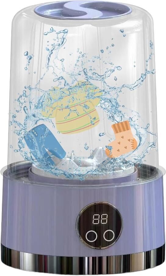 Draagbare Wasmachine Mini Waskolom Reizen en Camping Draadloos en Stil 14x14x14 cm Paars