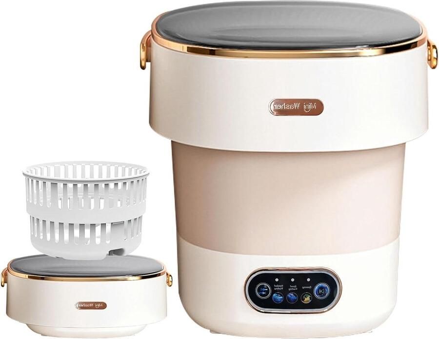 Draagbare Wasmachine Mini Wasmachine Opvouwbaar Kleine Kleding Wassen Met Spinmand 16L Capaciteit Beige