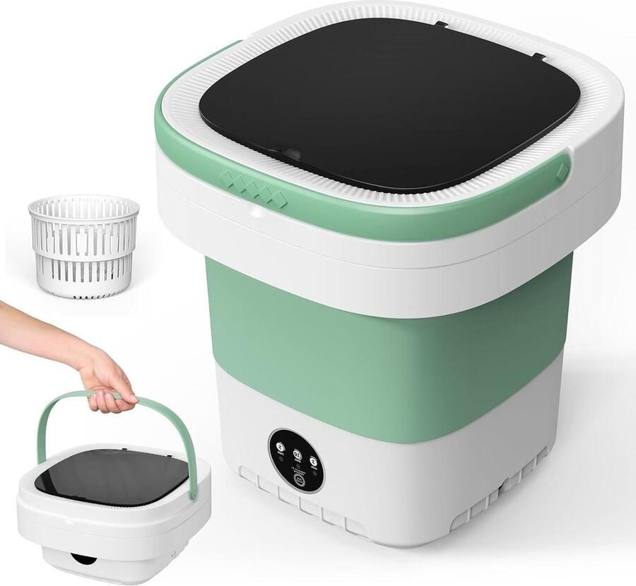 Draagbare Wasmachine Mini Wasmachine Opvouwbaar Kleine Was Snel Wassen Met Centrifugeermand 12 Liter Groen