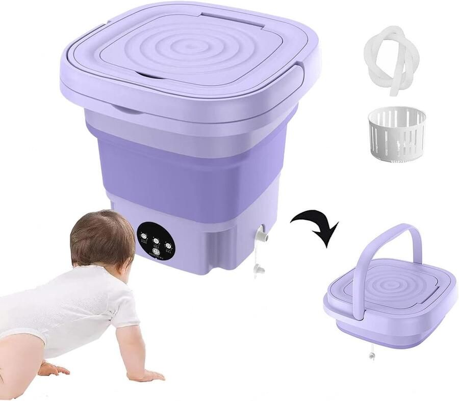Draagbare Wasmachine Mini Wasmachine Opvouwbaar Ondergoed Babykleding Wassen Met Blu-Ray Reiniging 8L Capaciteit Paars