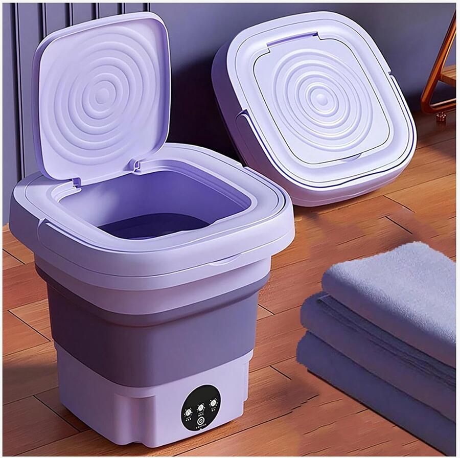 Draagbare Wasmachine Mini Wasmachine Reizen en Kleine Was Opvouwbaar Ontwerp 8L Capaciteit Paars