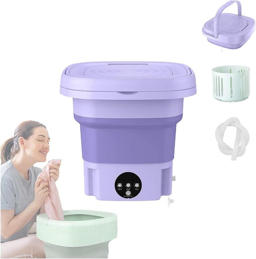 Draagbare Wasmachine Mini Wasmachine Spinner Ondergoed Wassen Opvouwbaar Ontwerp 8L Capaciteit Paars