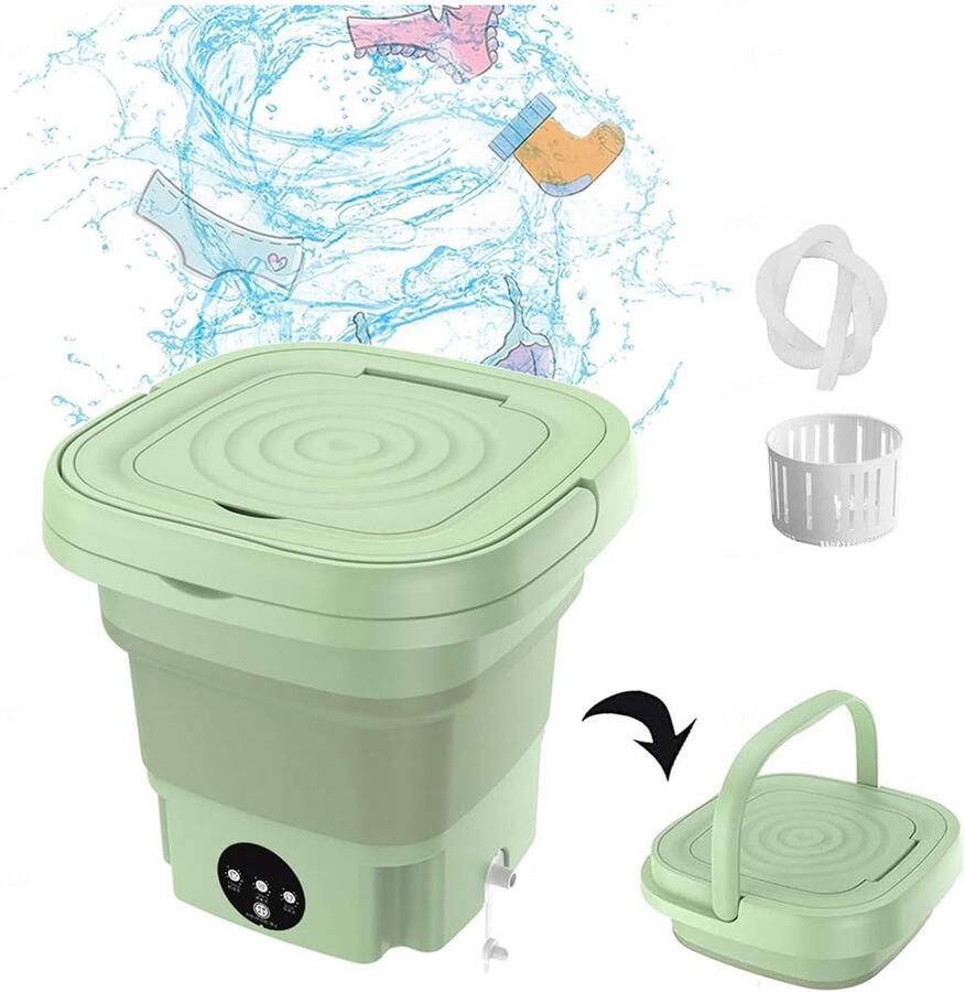 Draagbare Wasmachine Mini Wasmachine Spinner Persoonlijk Wasgoed Wassen Opvouwbaar Met Blu-Ray 8 Liter Groen