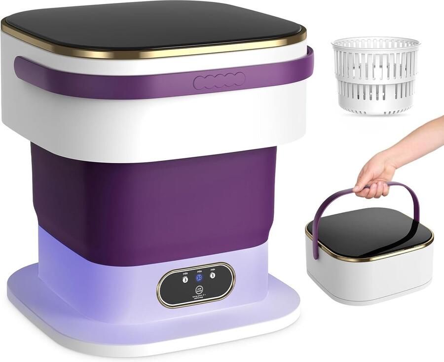 Draagbare Wasmachine Mini Wasmachine Opvouwbaar Kleine Wasjes 3 Reinigingsmodi 15 Liter Paars