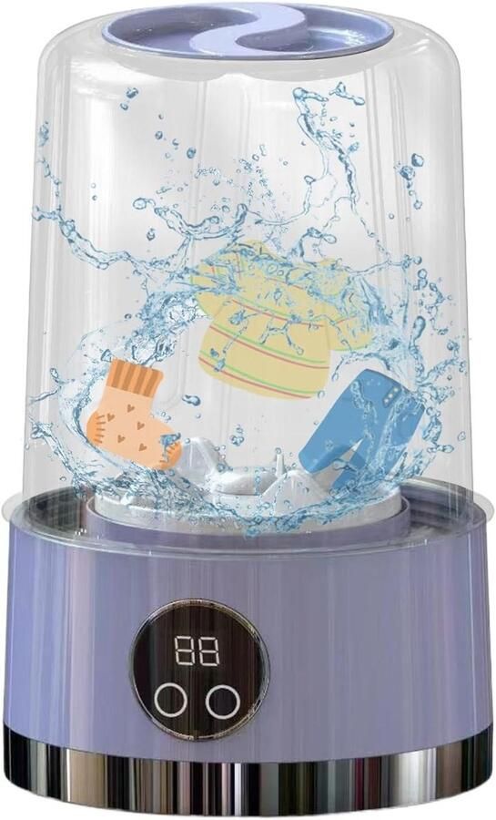 Mini Wasmachine Draagbare Wasmachine Ondergoed Wassen Draadloos en Compact 14 cm Lila