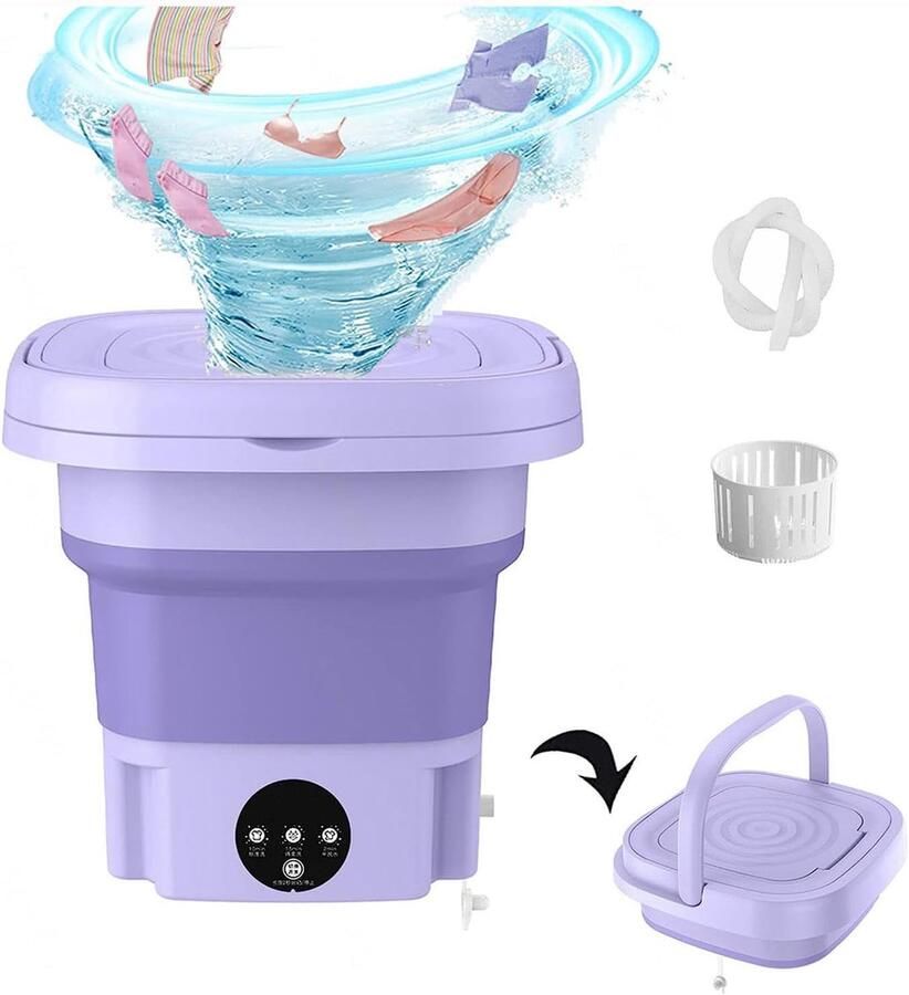 Draagbare Wasmachine Opvouwbaar Mini Wasmachine Ondergoed Wassen Met Blu-Ray Reiniging 8L Capaciteit Paars