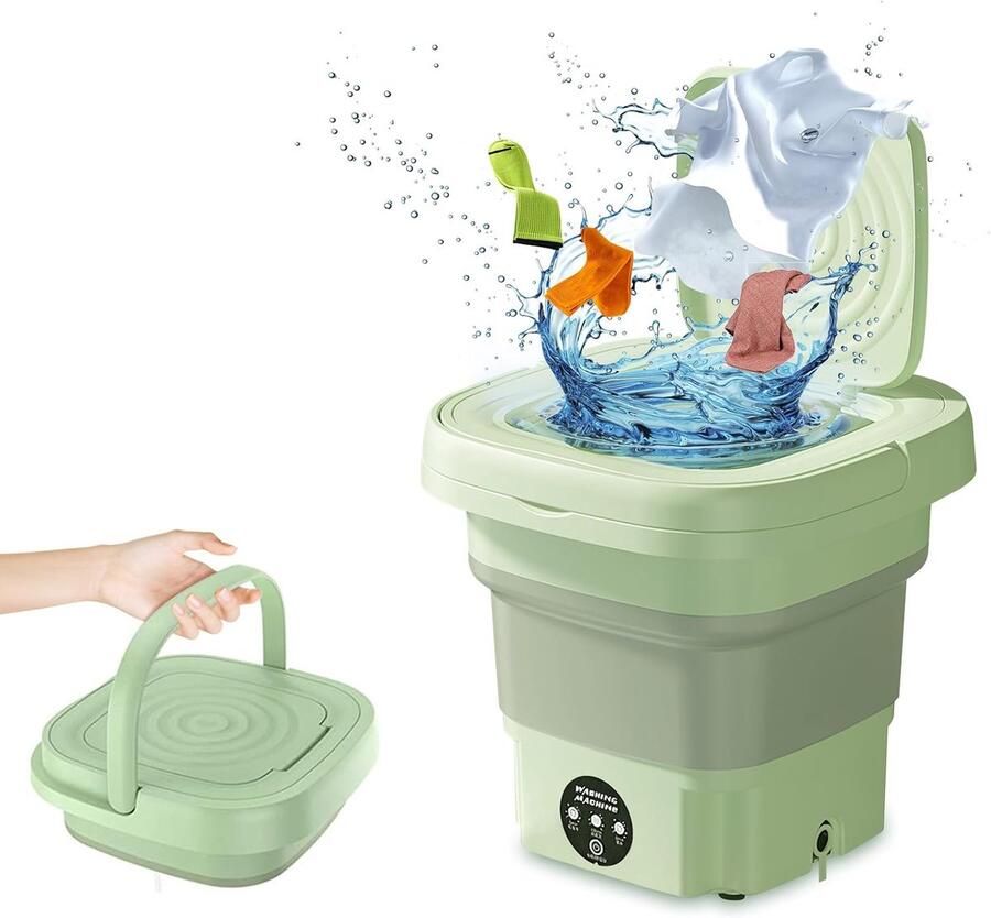 Draagbare wasmachine opvouwbare 8L-miniwasmachine met uitneembare afvoermand 3 reinigingsstanden; combinatie van wasmachine en droger voor appartementen studentenkamers kamperen campers en op reis