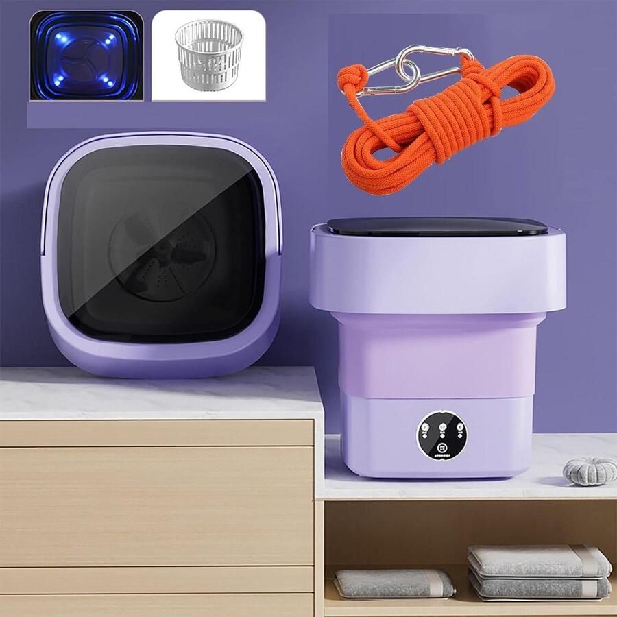 Draagbare Wasmachine Opvouwbare Emmer Kleine Kleding Wassen Inclusief Waslijn 65 Liter Paars