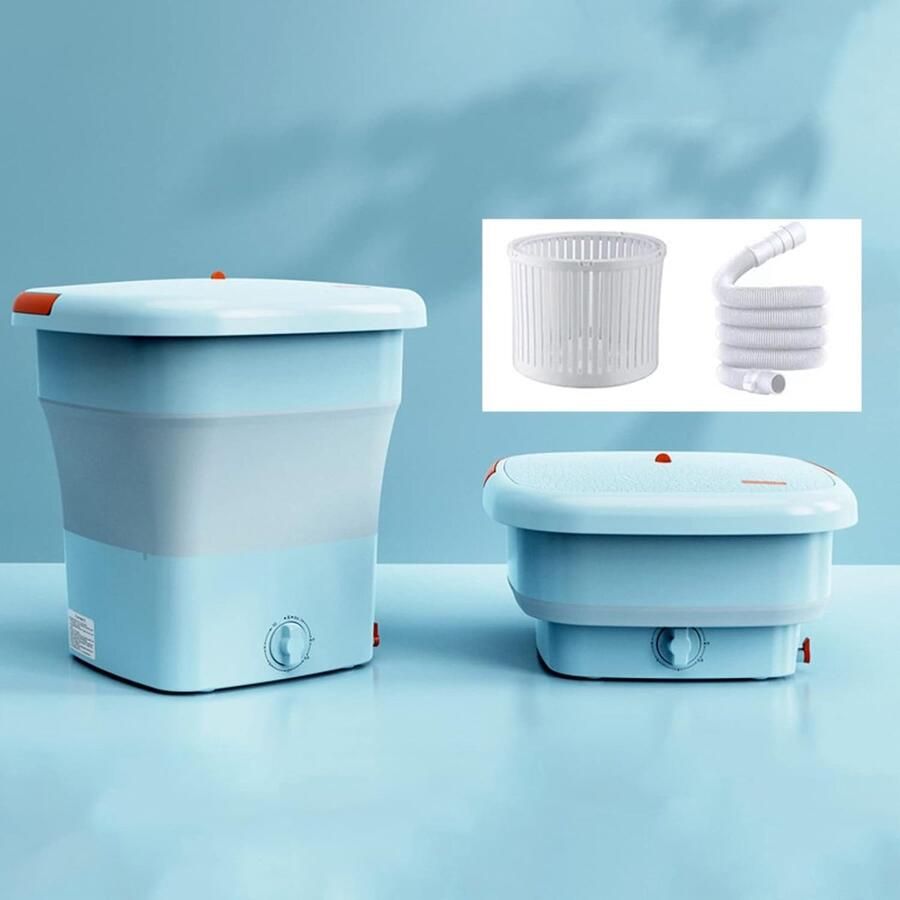 Draagbare Wasmachine Opvouwbare Emmer Ondergoed Wassen Blauw Licht Bescherming 11.5L Capaciteit Blauw