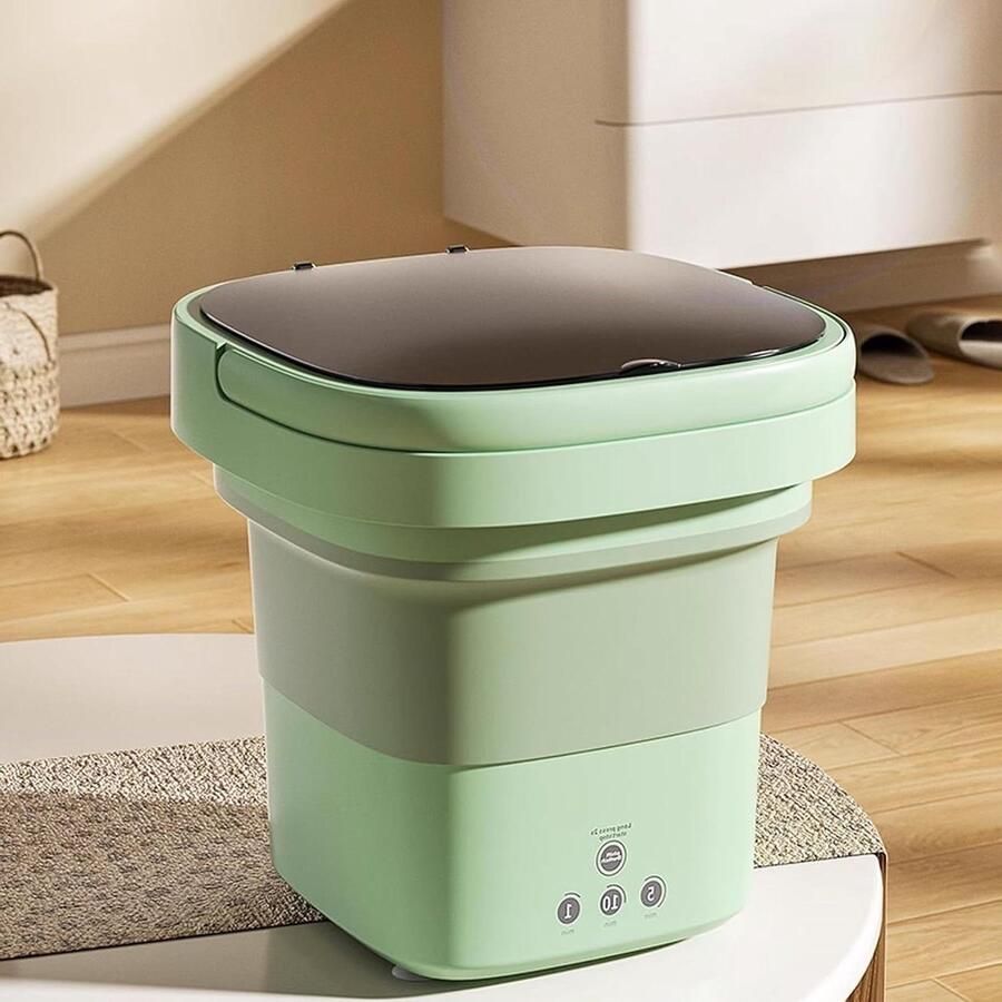 Draagbare Wasmachine Opvouwbare Mini Reizen en Kamperen Met Afvoermand 8L Capaciteit Groen
