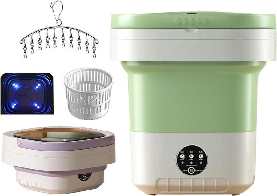 Draagbare Wasmachine Opvouwbare Mini Wasmachine Reizen en Studenten Met Kledinghanger 7.5L Capaciteit Groen