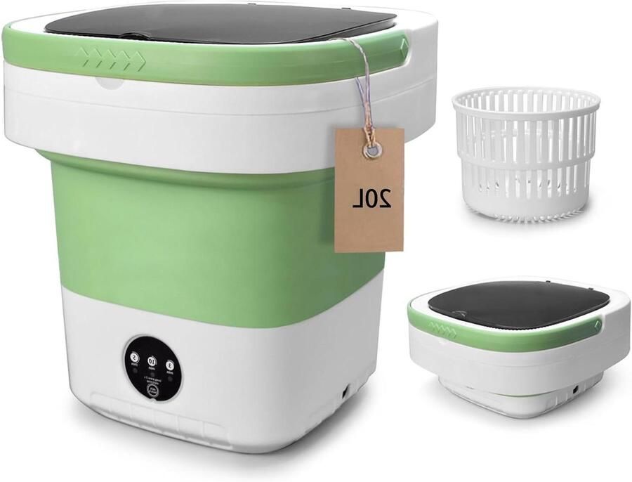 Draagbare Wasmachine Opvouwbare Wasmachine Kleine Wasjes Doen Met Spinmand 20 Liter Groen
