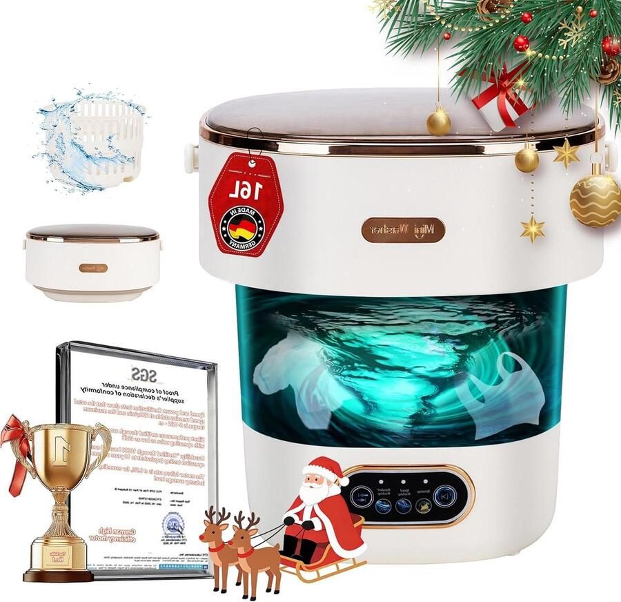 Draagbare Wasmachine Opvouwbare Wasmachine Kleine Wasjes Doen UV-C Reiniging 16 Liter Grijs