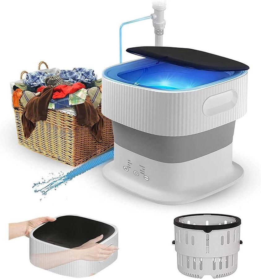 Draagbare Wasmachine Voor Appartementen 9L Met Blauw Licht En Zilverionenontwerp Opvouwbare Wasmachine Met Centrifuge voor Appartement Wasserij Kamperen