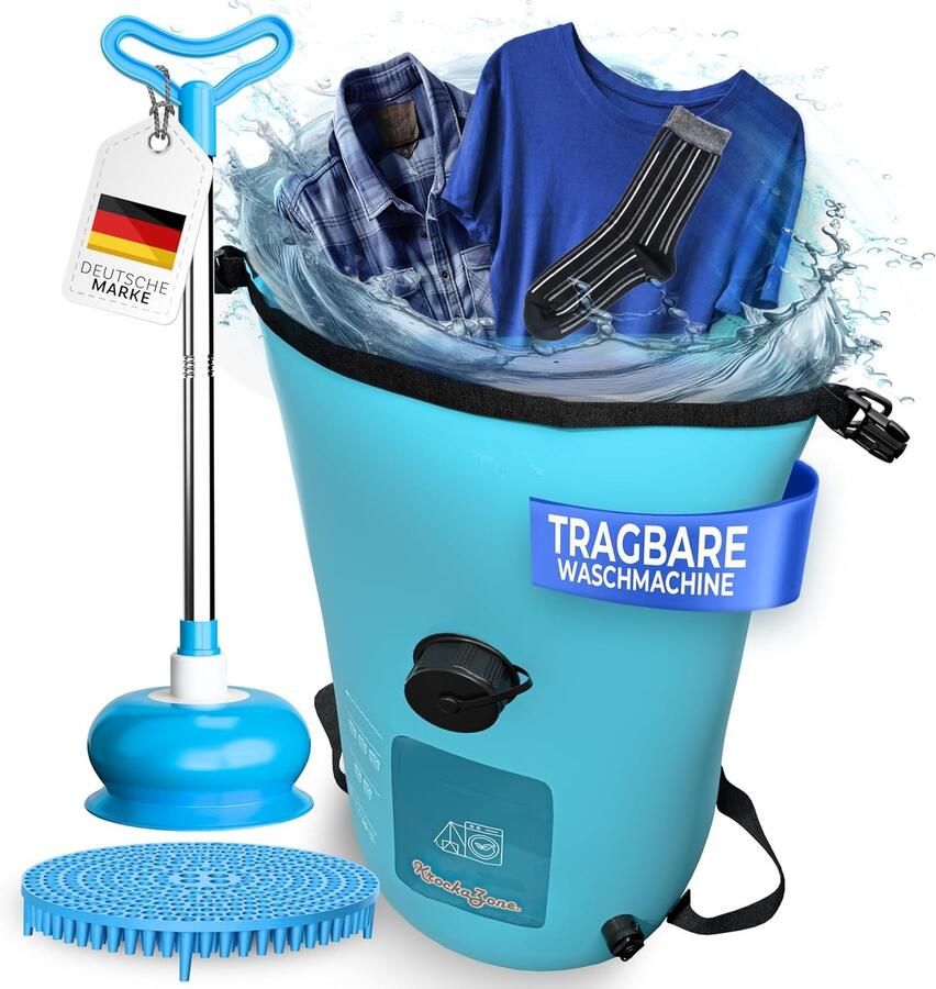 Draagbare Wasmachine Zonder Elektriciteit Opvouwbare Wastas met Plunjer en Wasbord 30L voor Camping en Reizen