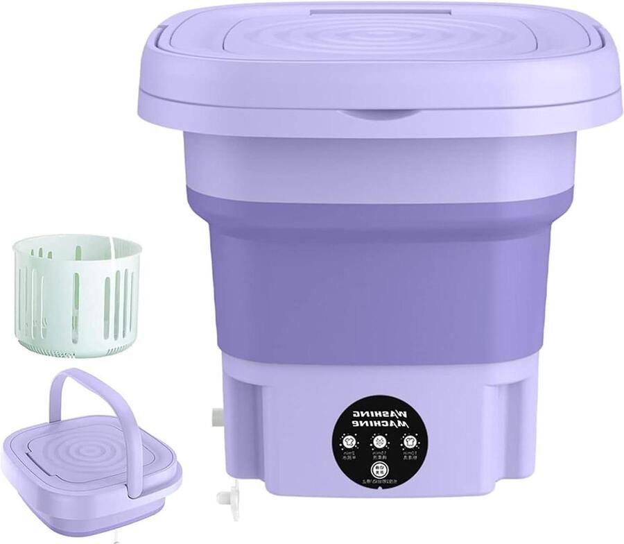 Draagbare Wasunit Mini Wasmachine Hygiënisch Ondergoed Wassen Opvouwbaar Ontwerp 8L Capaciteit Paars