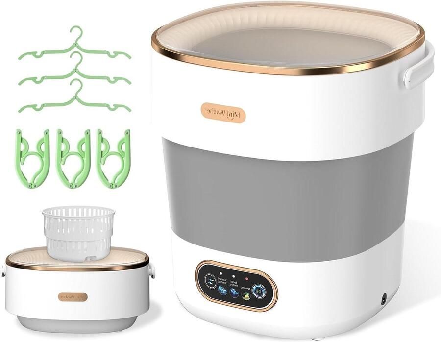 Draagbare Wasunit Mini Wasmachine Hygiënisch Wassen Inklapbaar Droogrek 16 Liter Capaciteit Wit