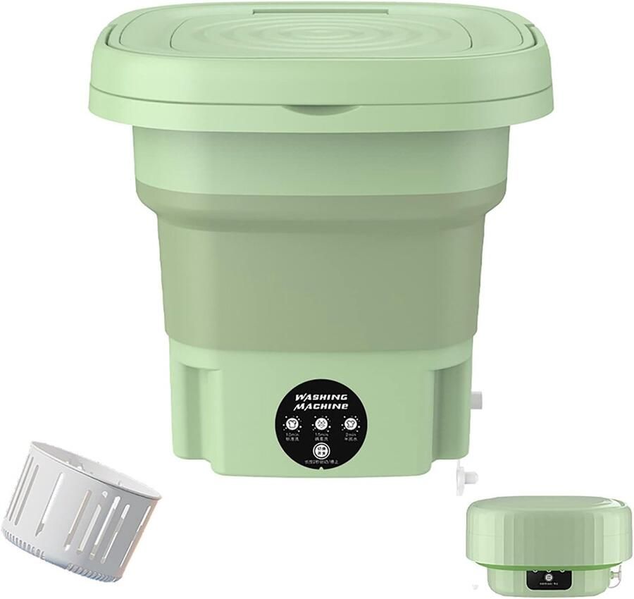 Draagbare Wasunit Mini Wasmachine Kamperen Thuis Opvouwbaar Ontwerp 12 Liter Capaciteit Groen