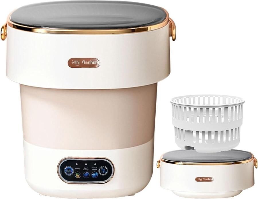 Draagbare Wasunit Mini Wasmachine Kleine Kleding Wassen Opvouwbaar Ontwerp 16L Capaciteit Beige
