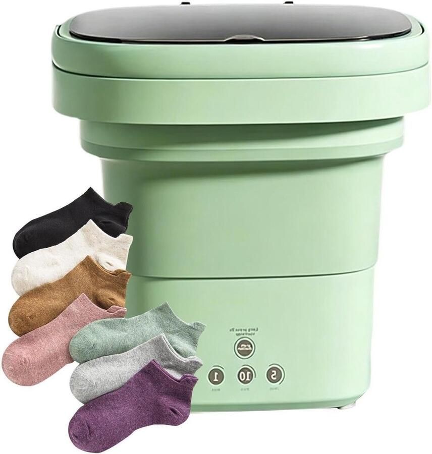 Draagbare Wasunit Mini Wasmachine Reis Kleding Wassen Stil Inklapbaar 6 Liter Groen