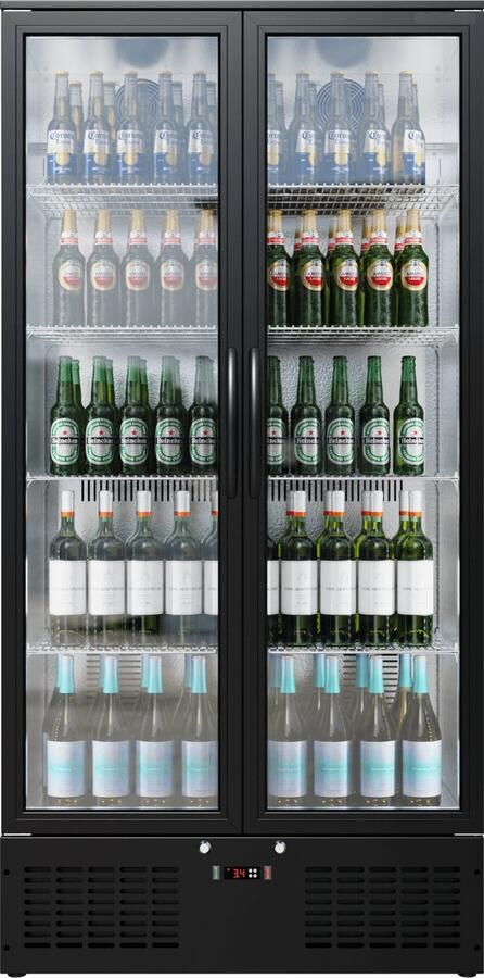 CUBO Drankenkoelkast 477L Zwart met RVS binnenkant 2 glazen deur met LED-verlichting Afsluitbaar met slot Energiezuinig CS-510H - Foto 2
