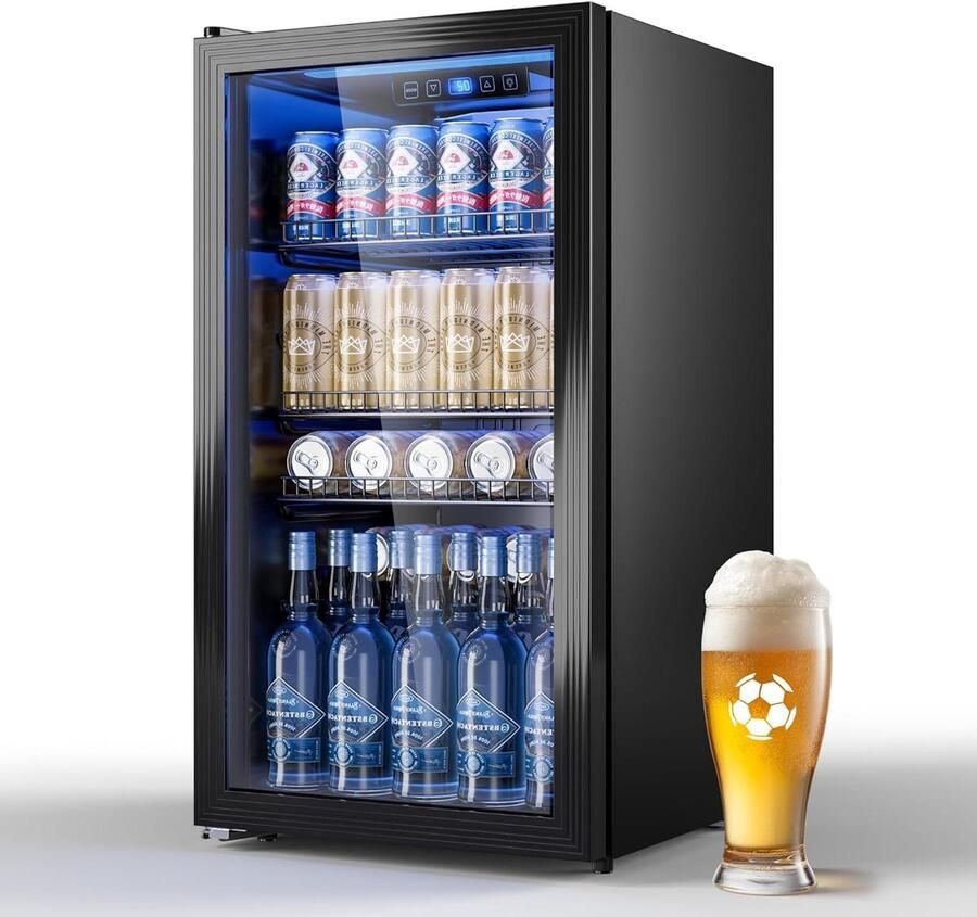 Dranken Koelkast Mini Koelkast Glasdeur Dranken Koelen Stil Compressor 90L Zwart