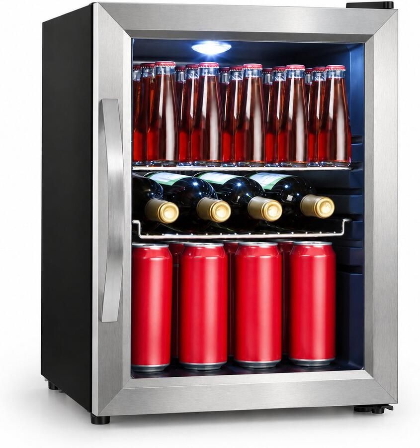 Drankkoelkast – Minibar met Glazen Deur en LED-verlichting – Verstelbare Roosters – 33 Liter – 0 tot 10 °C – Zwart