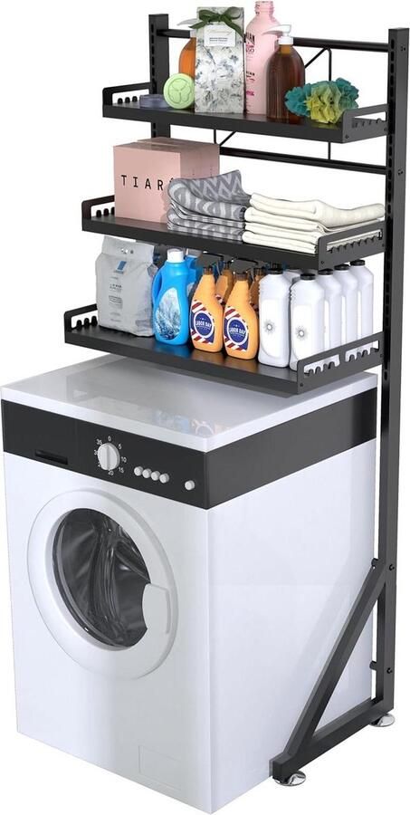 Drie-Tier Verstelbare Hoogte Wasruimte Plank Ruimtebesparende Organizer met Multifunctionele Opslag Wasmachine rek
