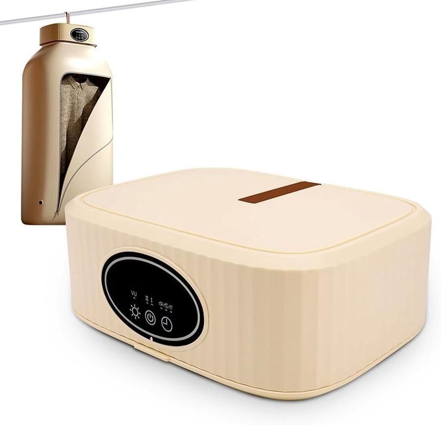 Droger met Timer Kledingdroger Opvouwbaar Snel Kleding Drogen 360° Circulatie 600W Vermogen Khaki - Foto 1