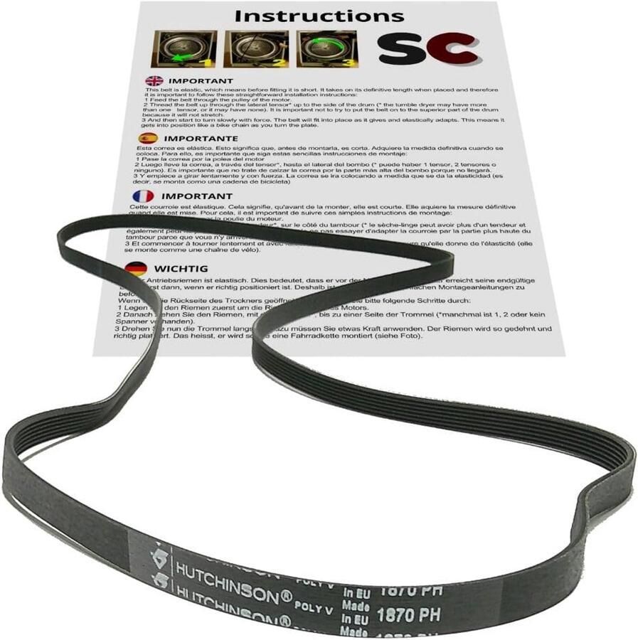 Droger Riem Wasdroger Onderdeel Huishoudelijk Gebruik Sleuf Type H 1870 mm Zwart