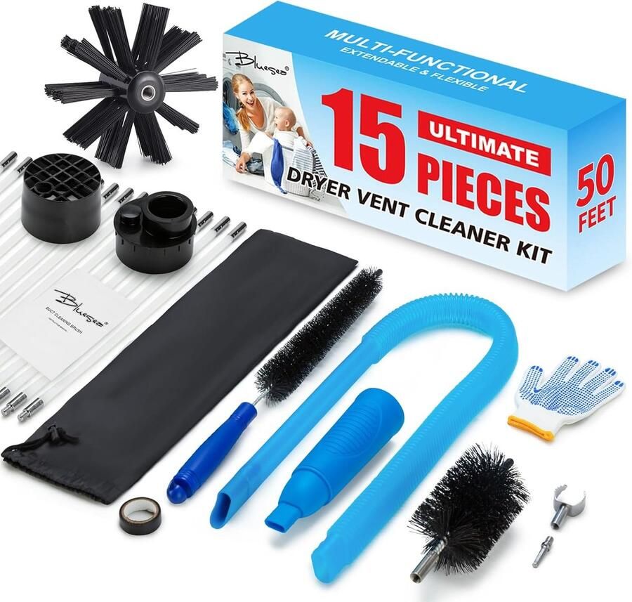 Droger Vent Kit Reinigingsset Droger Onderhoud Inclusief 15 Meter Borstel 15 Delig Wit