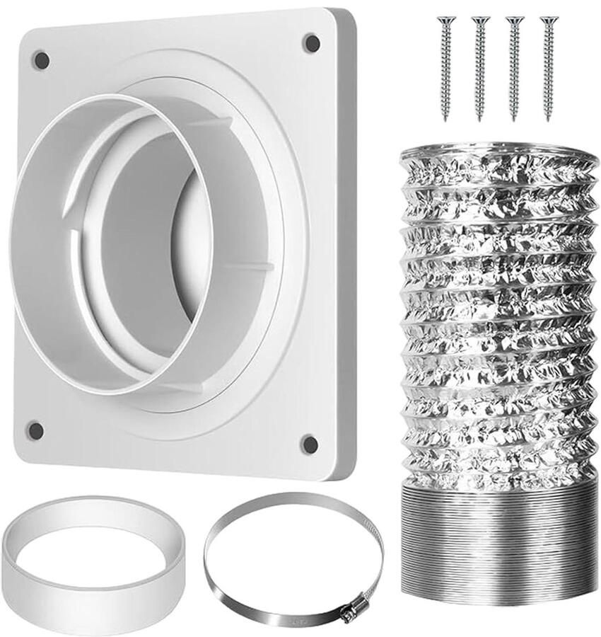 Droger Ventilatieset Binnenventilatie Kit Luchtstroom Optimaliseren Dubbele Aluminiumlaag 18.5 cm Wit
