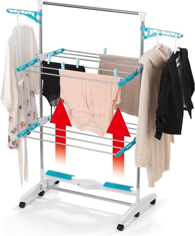 Droogrek met Luchtstroom Wasdroger Standaard Kleding Snel Drogen Constante Luchtstroom 15 kg capaciteit Wit Turquoise