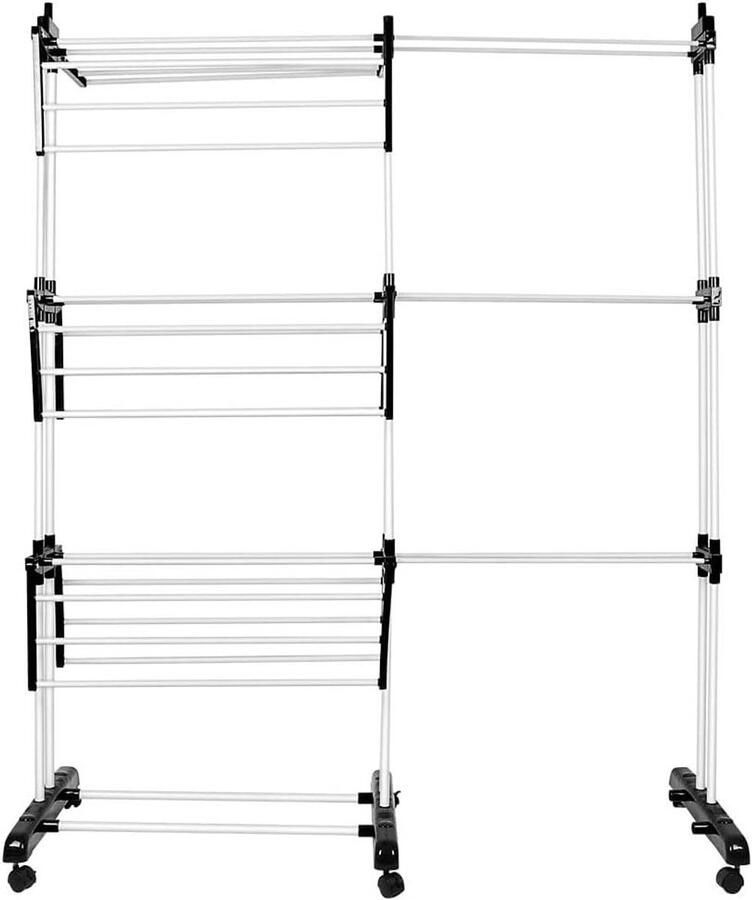 Droogtoren Wasrek Kledingdroger Opvouwbaar Kleding Drogen 4 Niveaus Opvouwbaar 75-142.5 cm Zwart en wit