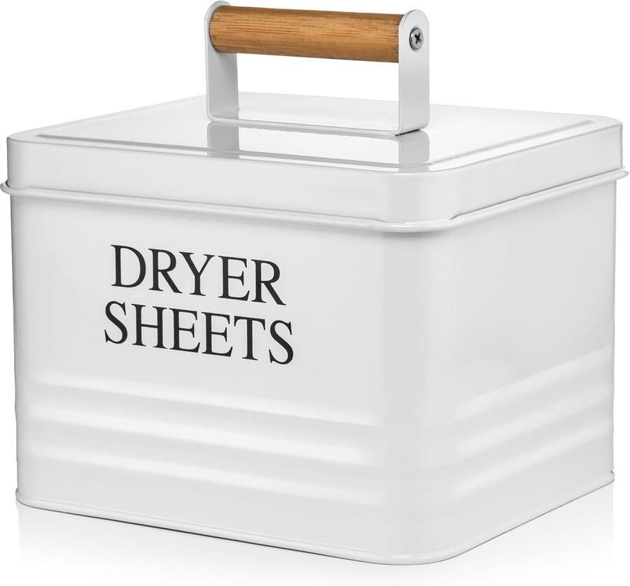 Droogtrommel Vellen Houder Wasrek Organizer Waskamer Opbergen Met Houten Deksel 7x6x5 Inch Wit