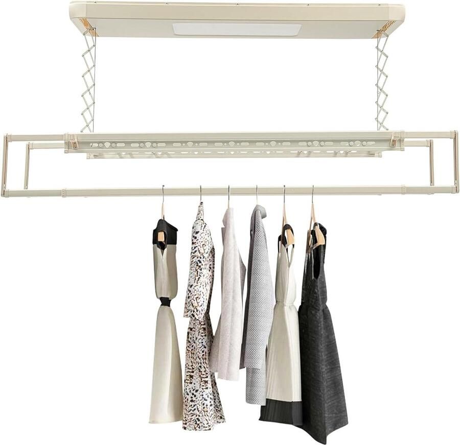 Elektrisch droogrek Drooglift Wasdroger Was Drogen Plafondmontage 130-215 cm uittrekbaar Off-white